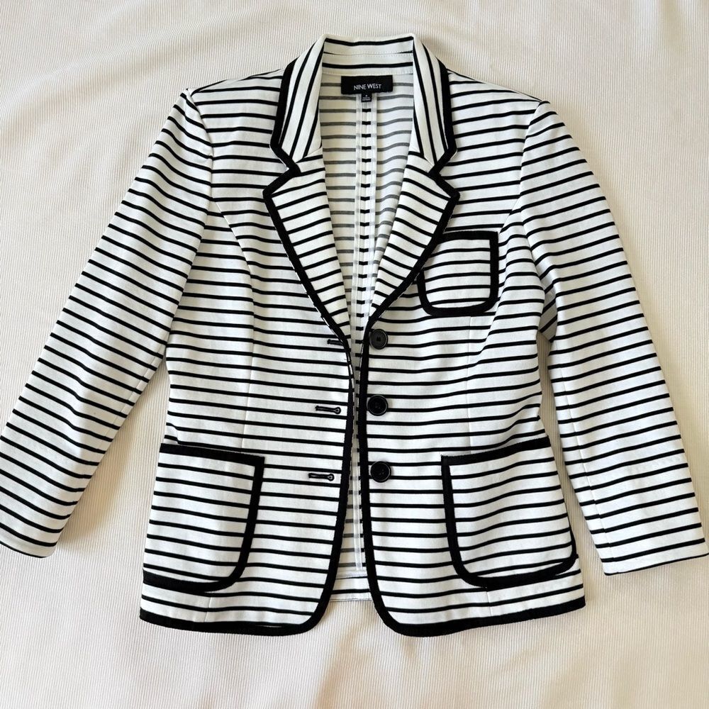 Nine West Womens Jacket Blazer Striped Business Casual Longsleeve Elegant 4